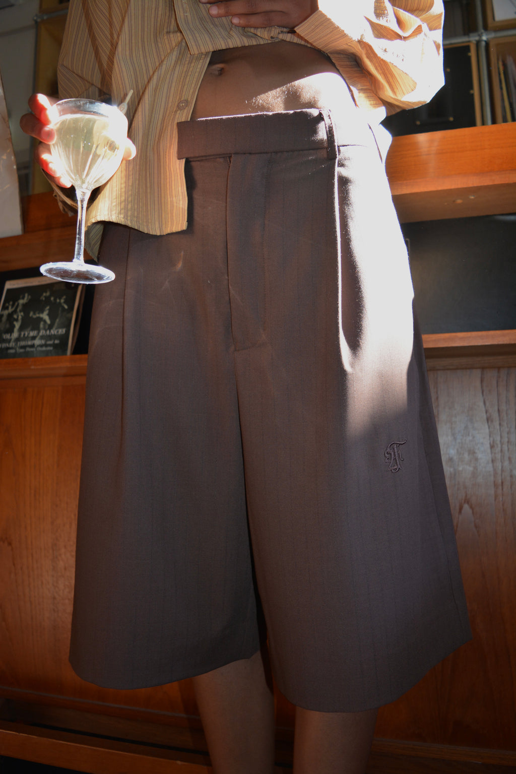 pinstripe pleated shorts