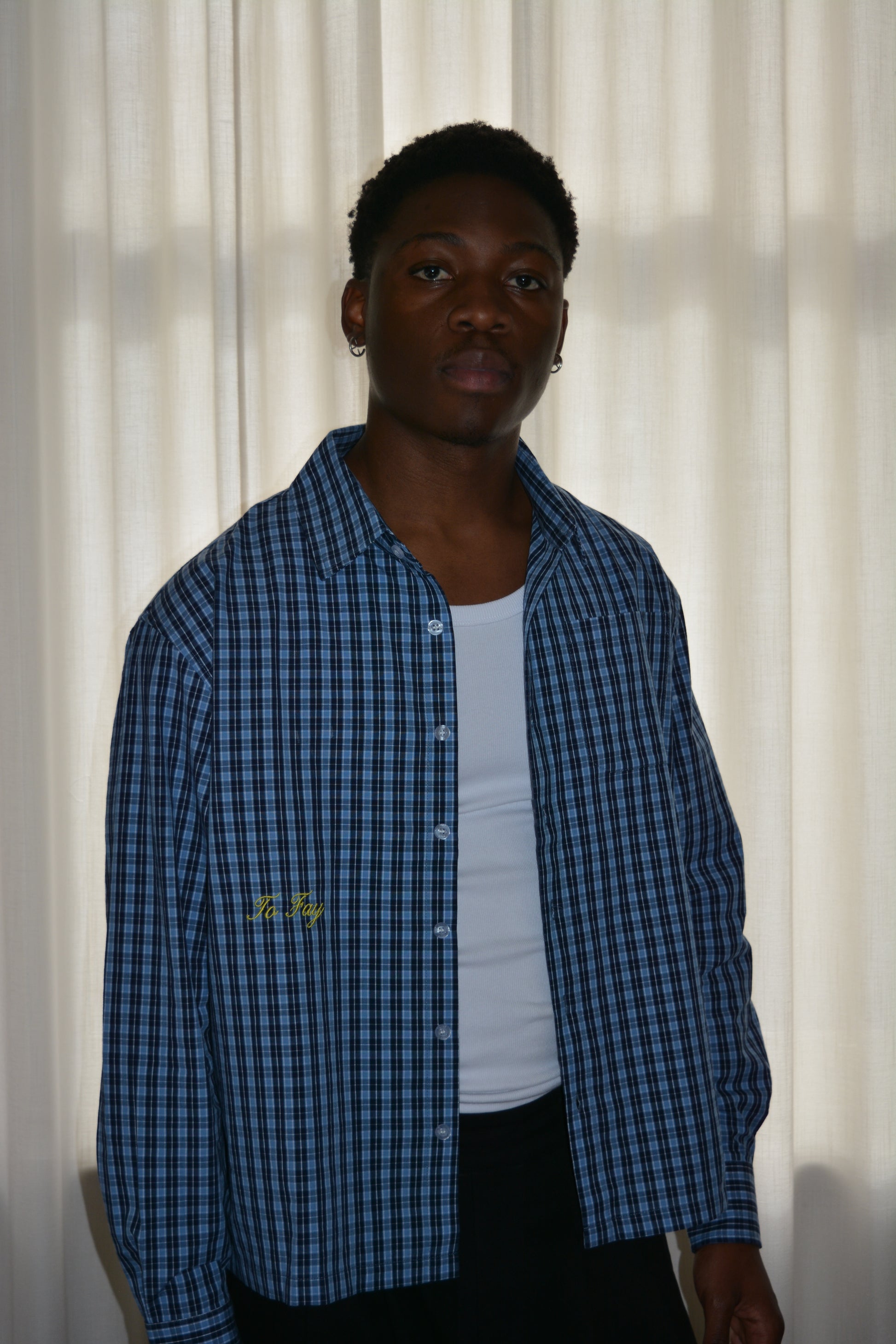 blue plaid long sleeve shirt